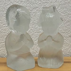 Vintage VIKING Clear Satin Glass Praying Boy and Girl Figurine